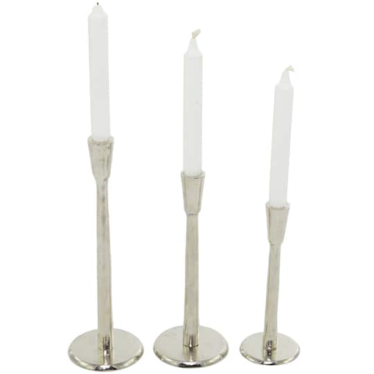 Silver Aluminum Tapered Candle Holder Set